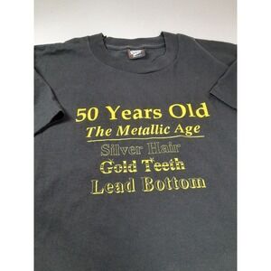 Vtg  Screen Stars Single Stitch  50 Yrs Old Metallic Age Hold Teeth T-shirt Sz L